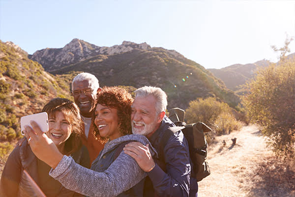 Seniors hiking outdoors