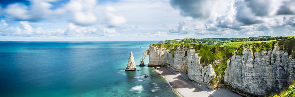 Beautiful Panorama In Etretat France Sea Beach Coast Normandy Atlantic