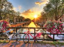 Beautiful sunrise over Amsterdam, The Netherlands