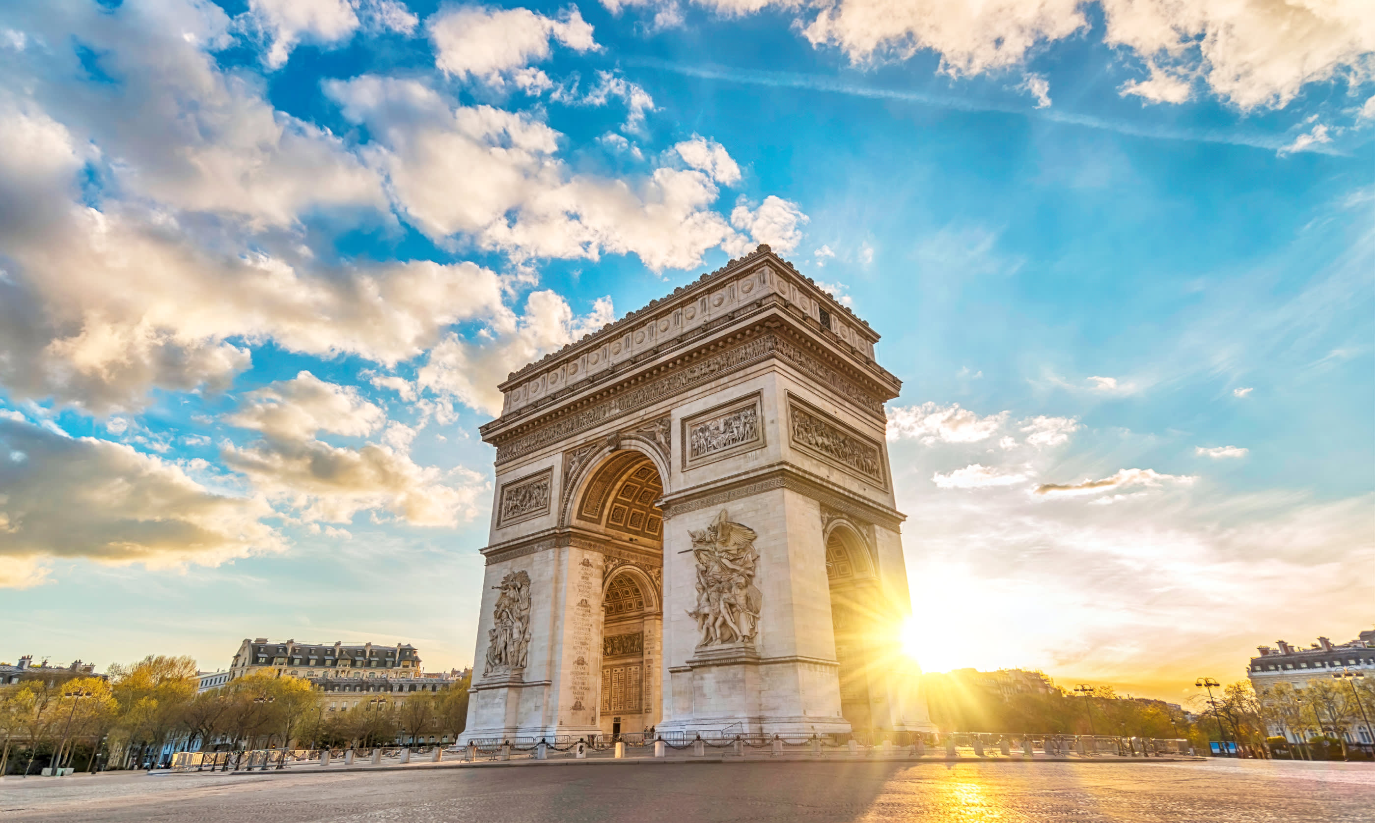 Paris-France-sunset-city-skyline-at-Arc-de-Triomphe-Champs-Elysees