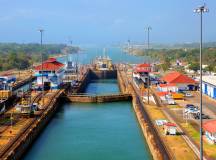 The second lock of the Panama canal from the Pacific ocean.