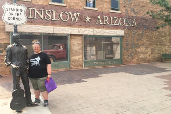 YMT Guest Route 66 Tour Winslow AZ Standin on the Corner 